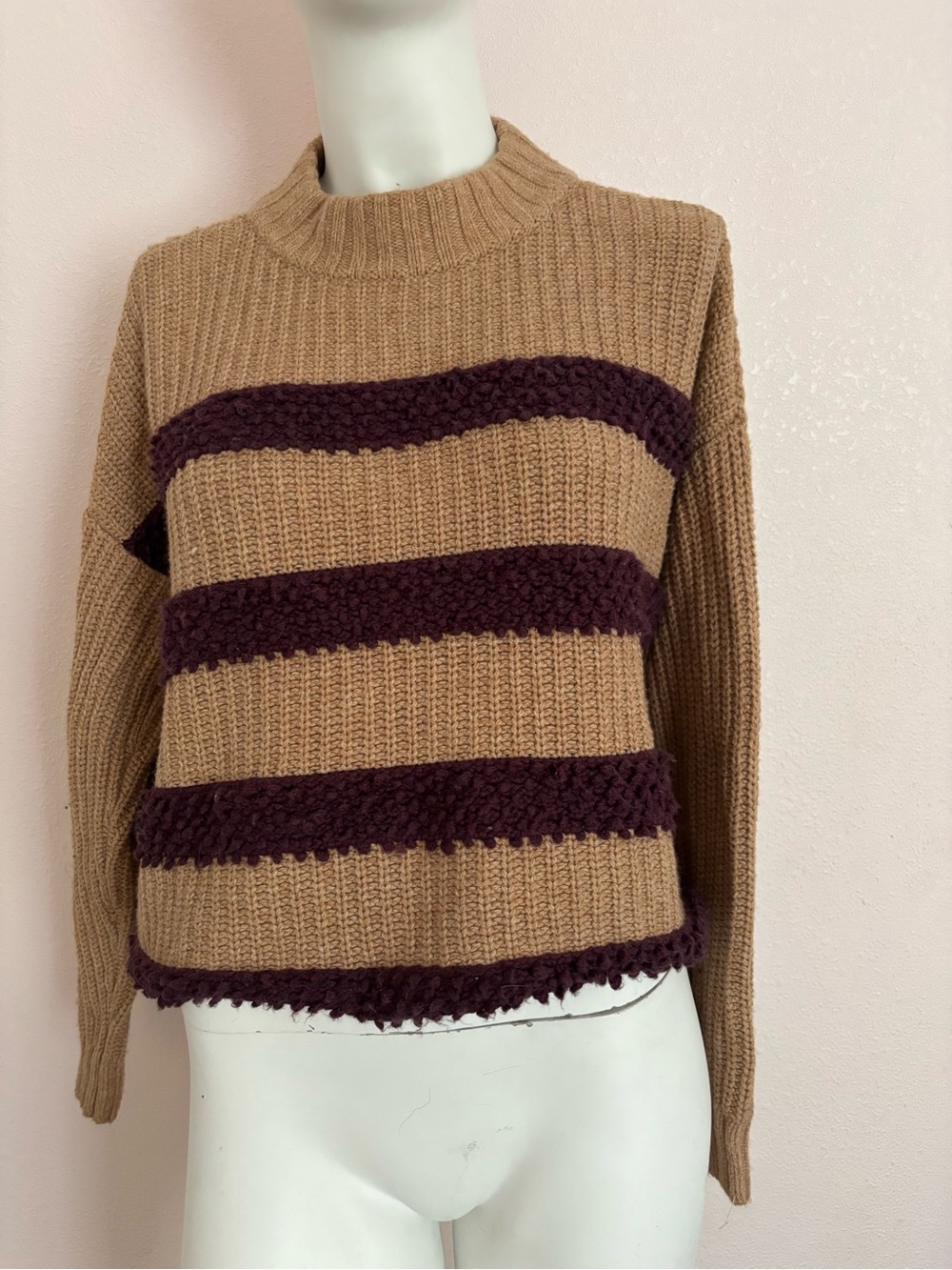 Lou & Grey Chunky Striped Knit Sweater Cotton Cashmere Alpaca Blend Fits M - Picture 3 of 8